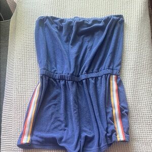 Roxy Blue Strapless Terry Romper with Rainbow Side Stripes